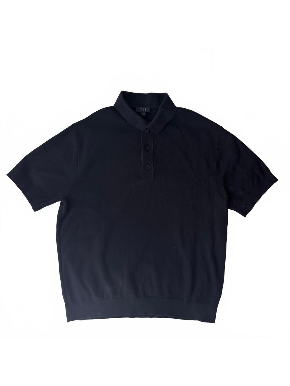 COS Men's Knit Polo  100% Cotton Knit Short Sleeve Sweater, Minimalist Size M
